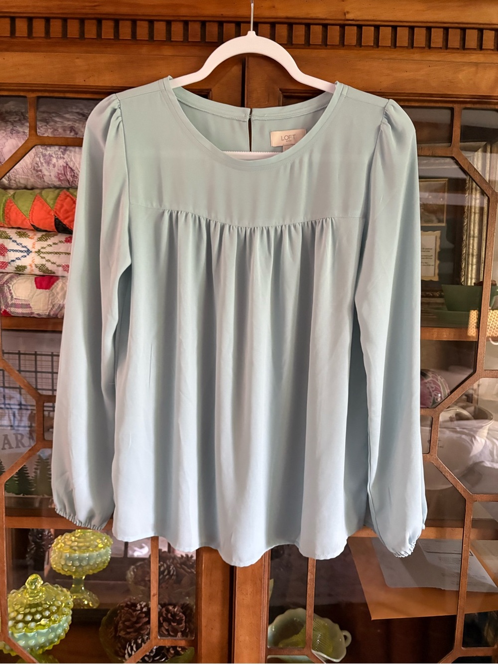LOFT light blueLong Sleeve Pleated Yoke Blouse